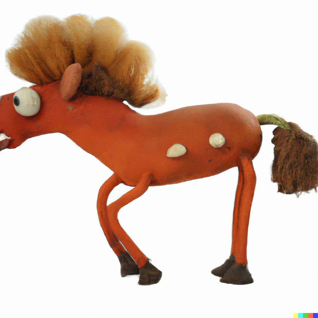a horse, claymation cartoon